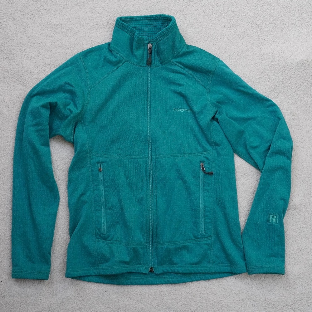 Patagonia R1 jacket, full zip fleece, women's small, teal, waffle fleece